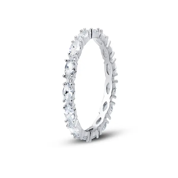 Anel Prata Zircônias Navete