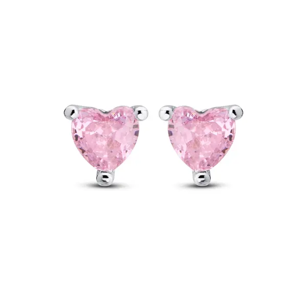 Conjunto Prata Coração Rosa