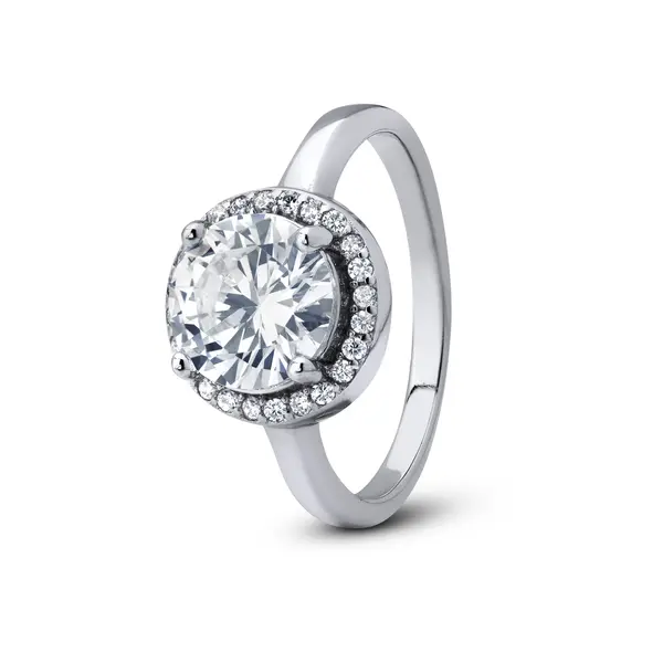 Anel Prata Rodinada Solitário Zircônia Central Grande