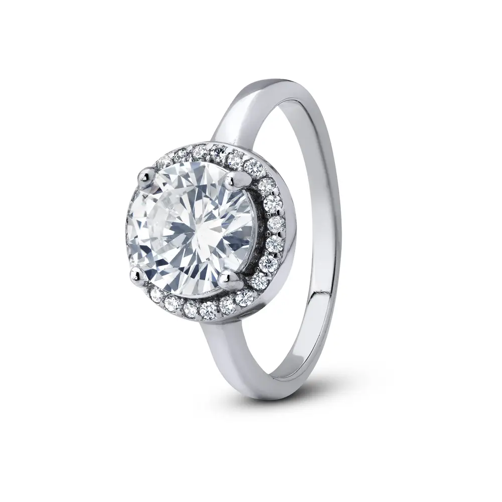 Anel Prata Rodinada Solitário Zircônia Central Grande