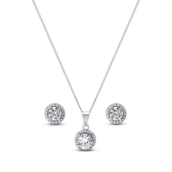 Conjunto Prata Rodinada Zircônia Central Grande