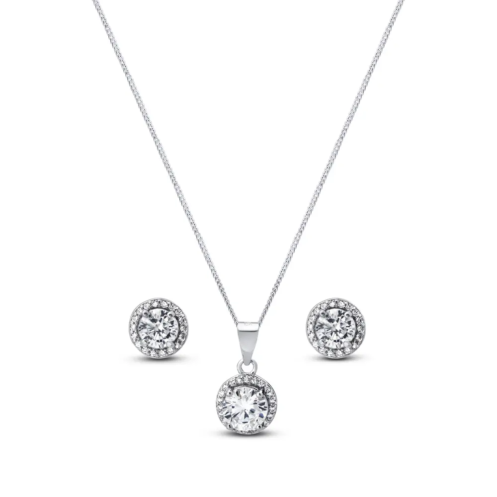 Conjunto Prata Rodinada Zircônia Central Grande