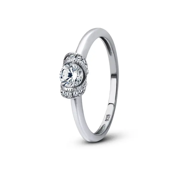 Anel Prata Rodinada Solitário com Zircônia e Cravejado