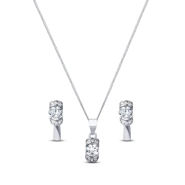 Conjunto Prata Rodinada com Zircônia e Cravejado