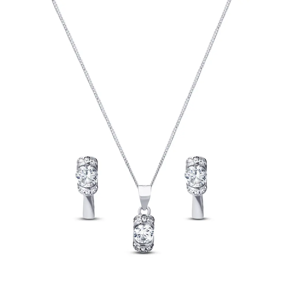 Conjunto Prata Rodinada com Zircônia e Cravejado