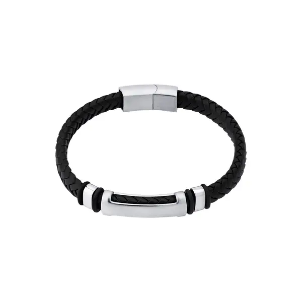Pulseira Masculina Aço com Couro Fecho Magnético