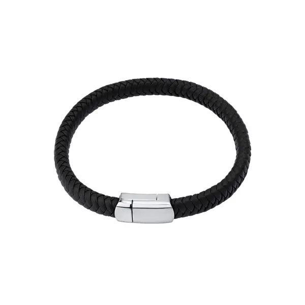 Pulseira Masculina Aço e Couro Trançado