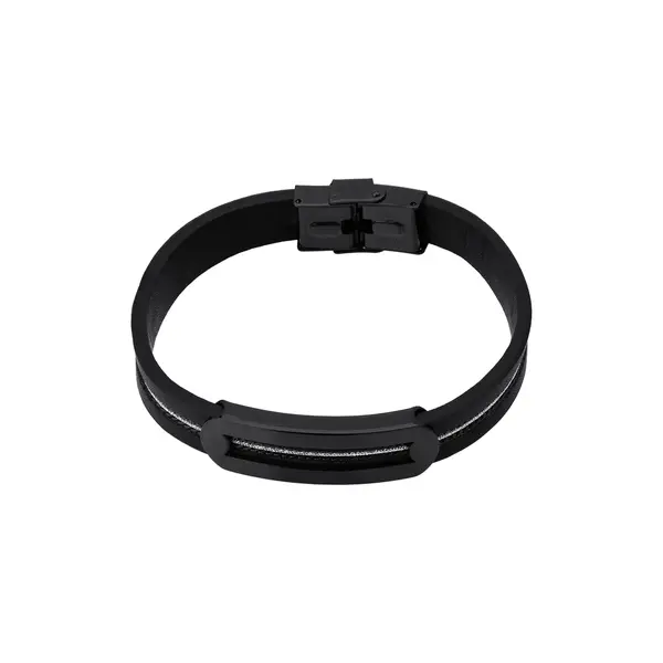 Pulseira Masculina Aço e Couro Detalhe no Meio
