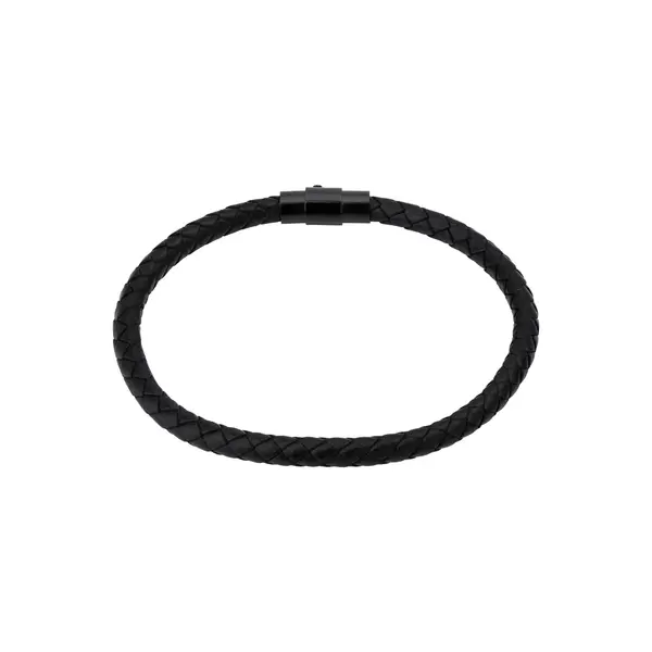 Pulseira Masculina Aço e Couro Trançado Redondo