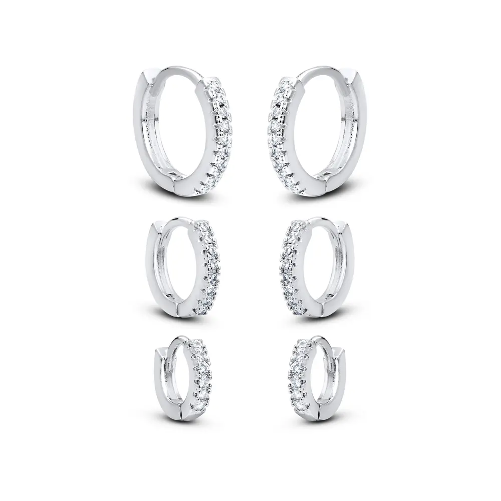 Brinco Banho Rodio Trio Argolas