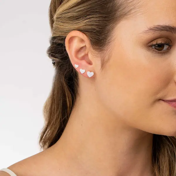 Brinco Prata Leve Trio Corações