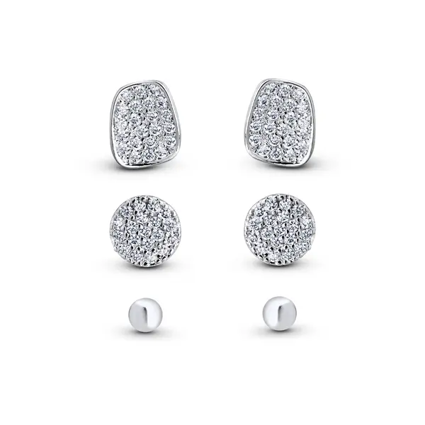 Brinco Prata Leve Trio Círculo com Zircônias