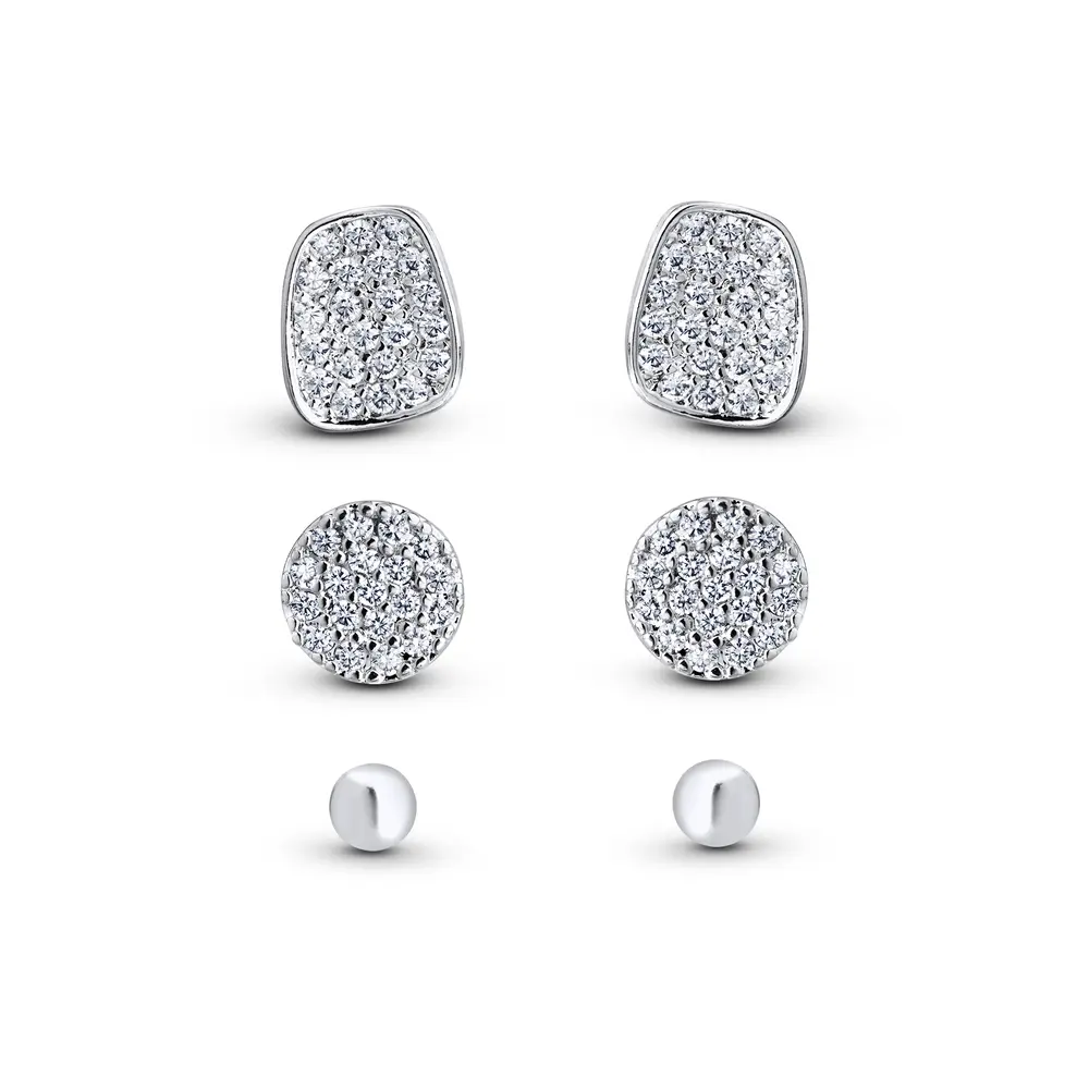 Brinco Prata Leve Trio Círculo com Zircônias