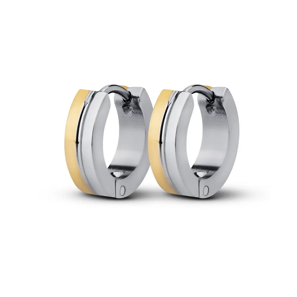 Brinco Aço Argola Click com Filete Dourado