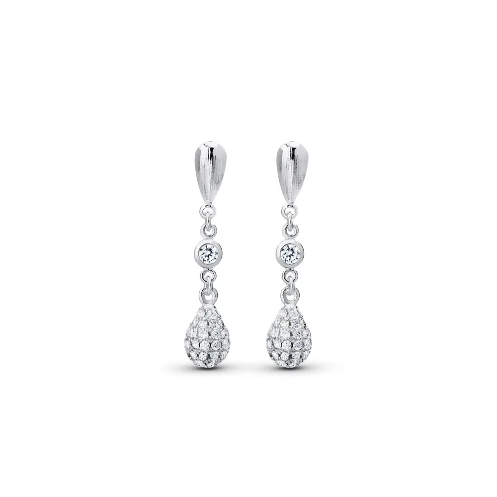 Brinco Prata Leve Sentimentos Leveza Gota Cravejada