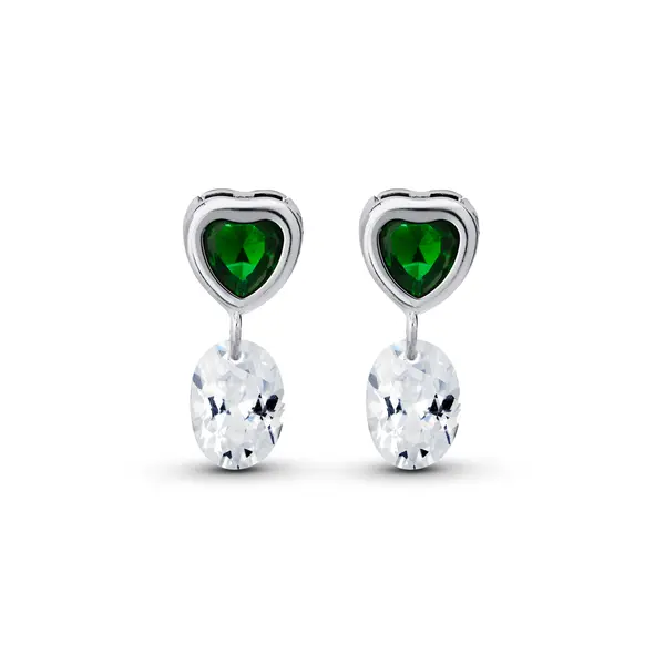 Conjunto Prata Leve Sentimentos Confiança Coração Verde