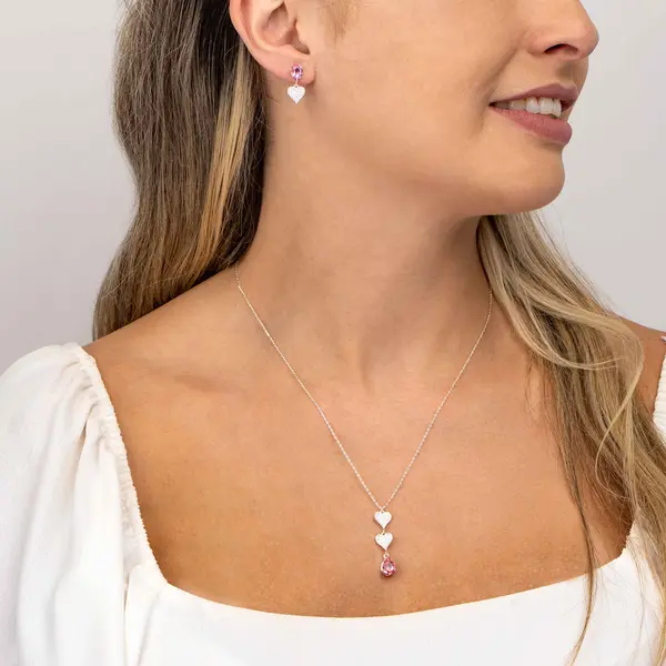 Conjunto Prata Leve Sentimentos Força Coração Cravejado