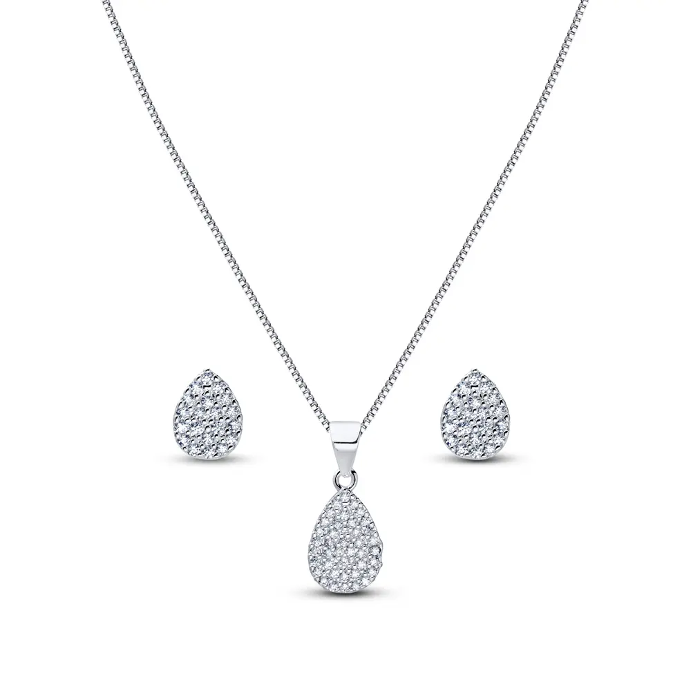 Conjunto Prata Leve Gota Cravejada