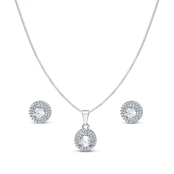 Conjunto Prata Leve Redondo Cravejado