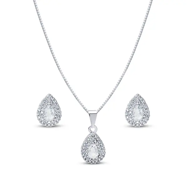 Conjunto Prata Leve Gota Clássica Cravejada