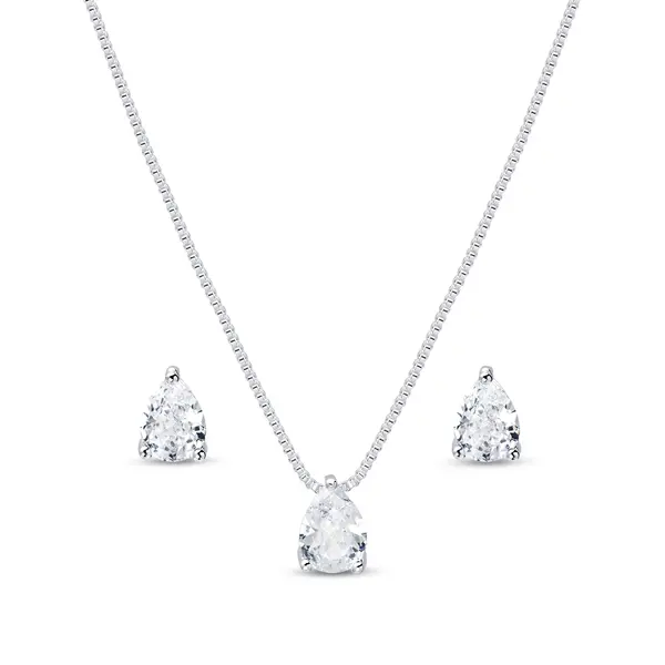 Conjunto Prata Leve Gota em Zircônia