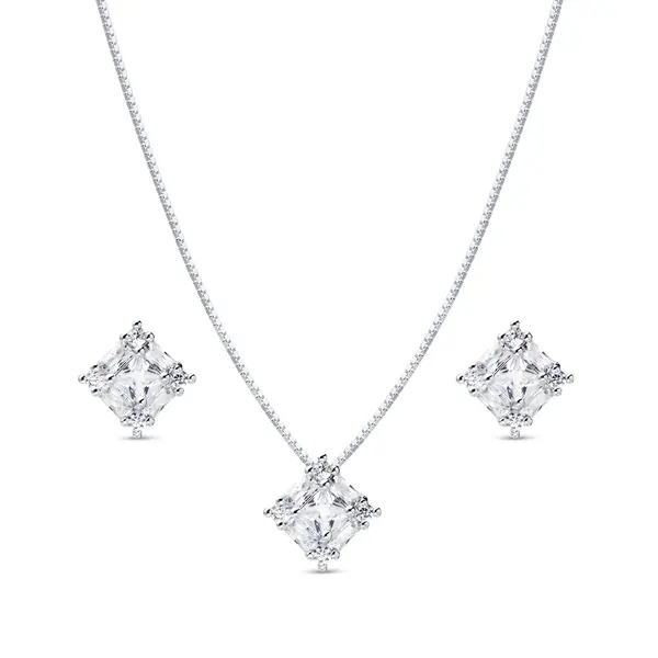 Conjunto Prata Leve Quadrado com Zircônias