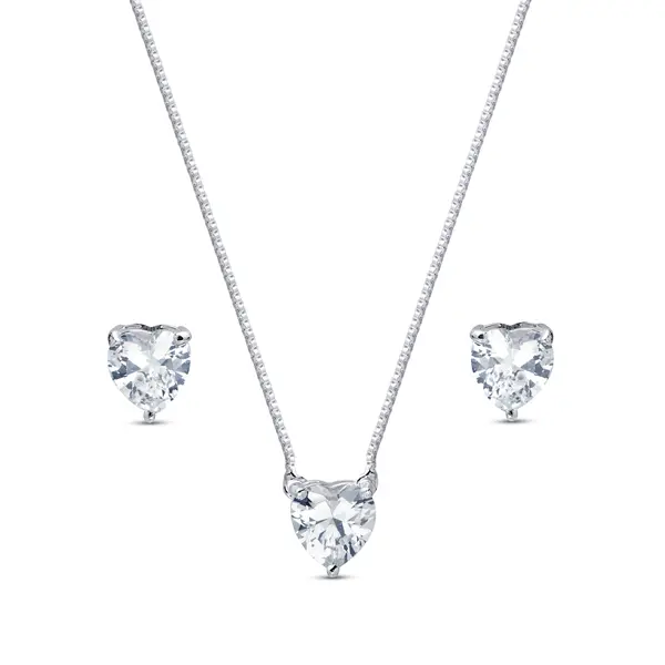 Conjunto Prata Leve Coração com Zircônia