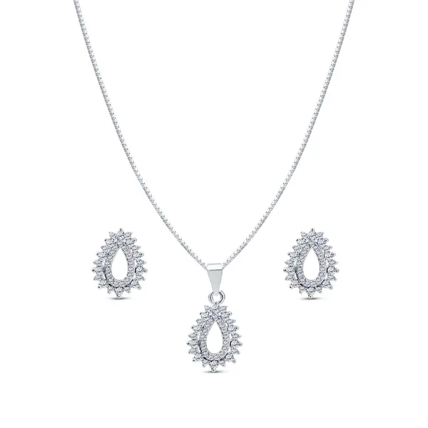 Conjunto Prata Leve Gota Vazada Cravejada