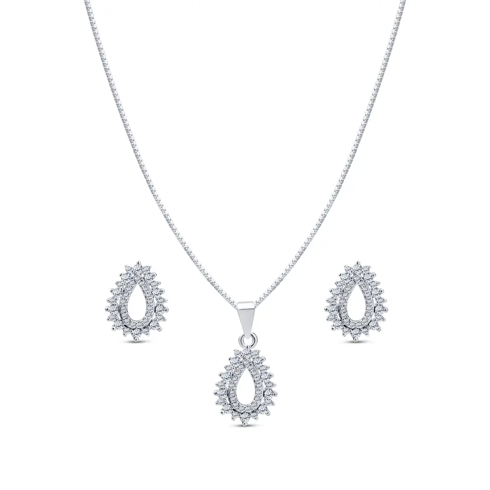 Conjunto Prata Leve Gota Vazada Cravejada