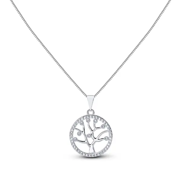 Gargantilha Prata Leve Árvore da Vida com Zircônias Brancas
