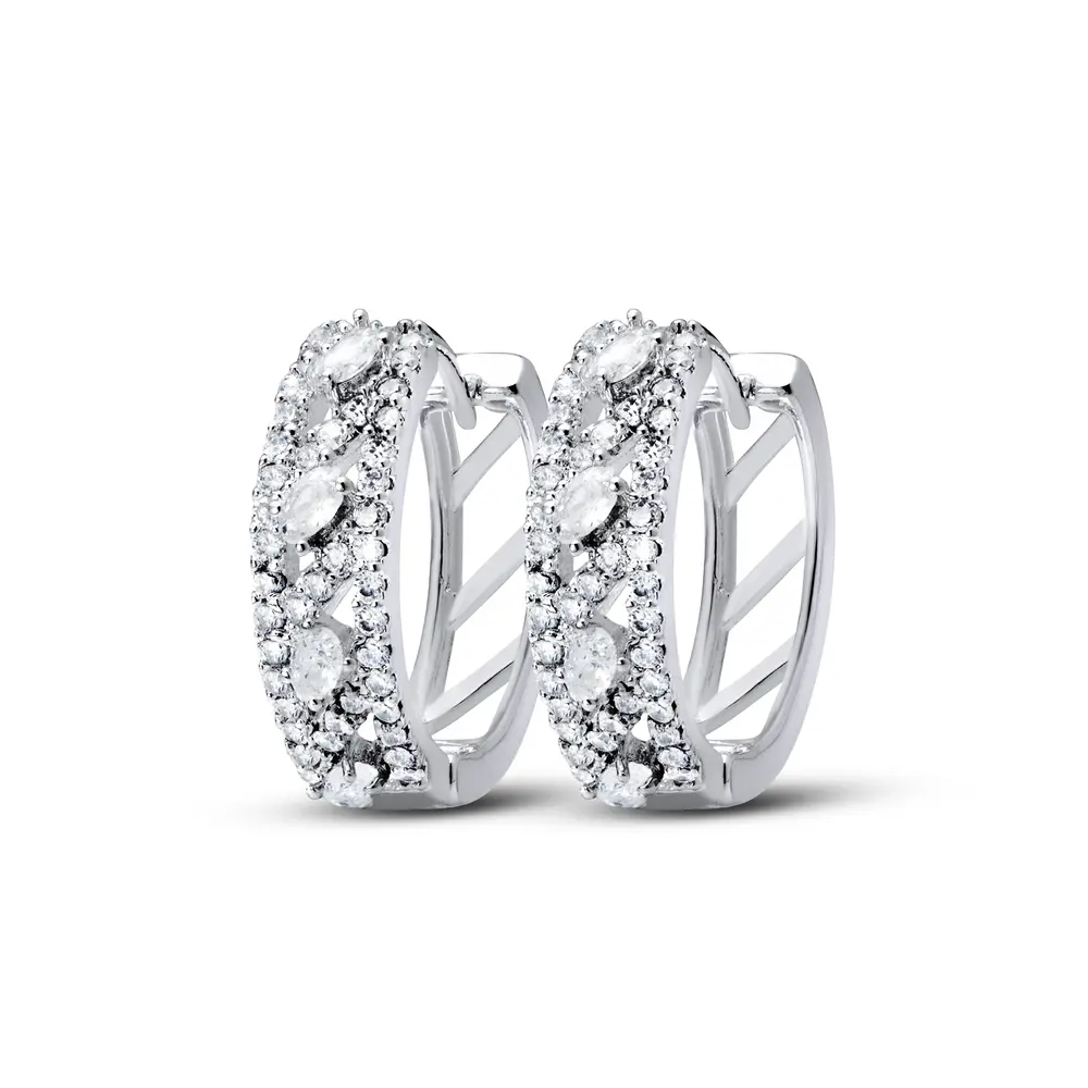 Brinco Prata Leve Argola Click com Zircônias Ovais