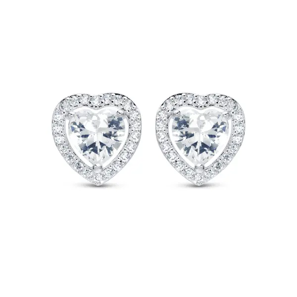 Conjunto Prata Leve Coração Cravejado Grande