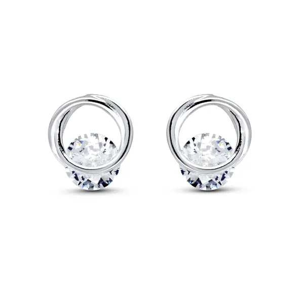 Brinco Prata Leve Dois Círculos com Zircônia