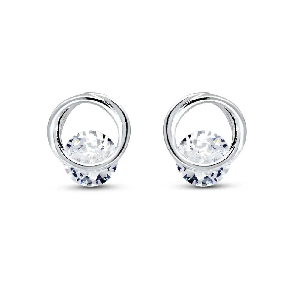 Brinco Prata Leve Dois Círculos com Zircônia