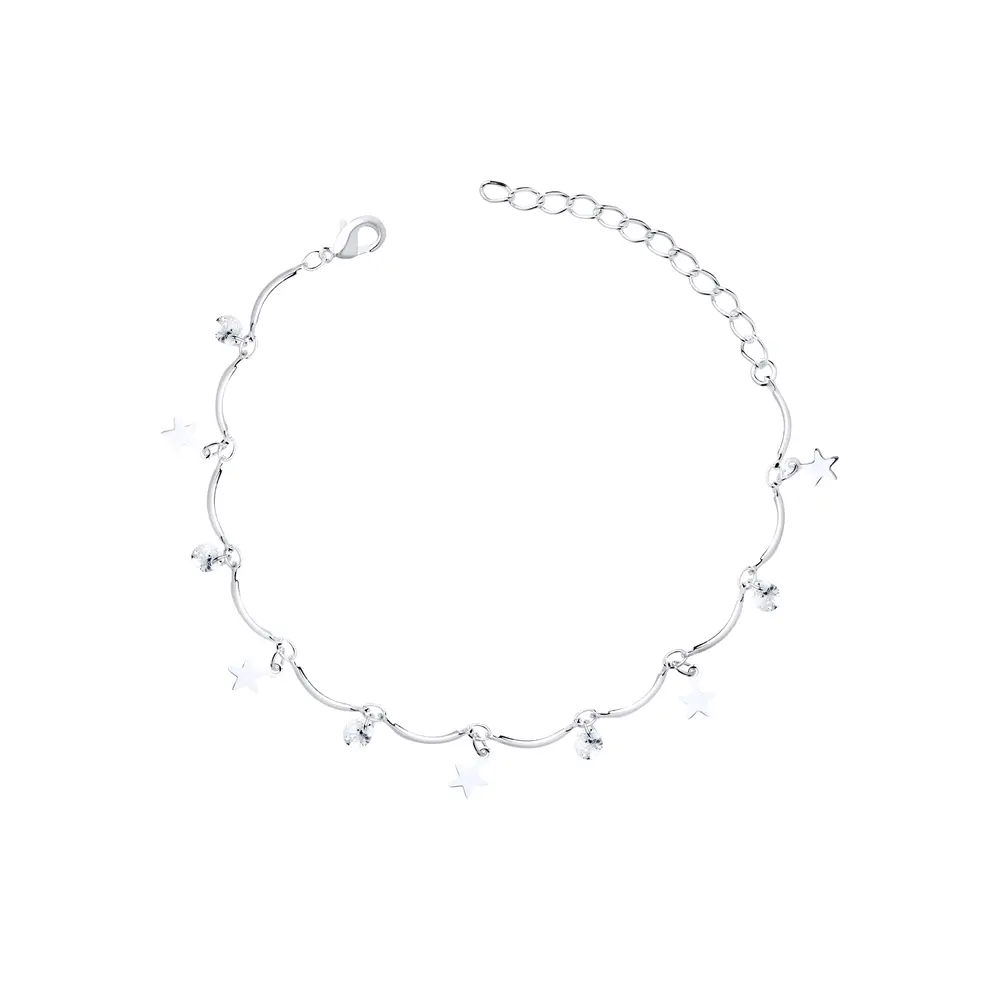 Pulseira Prata Leve Estrelas e Zircônias