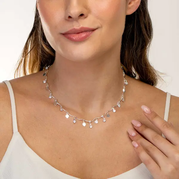 Gargantilha Prata Leve Corações e Zircônias