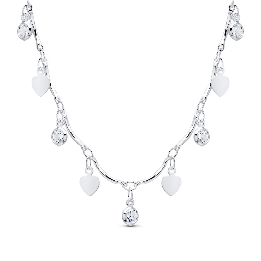 Gargantilha Prata Leve Corações e Zircônias