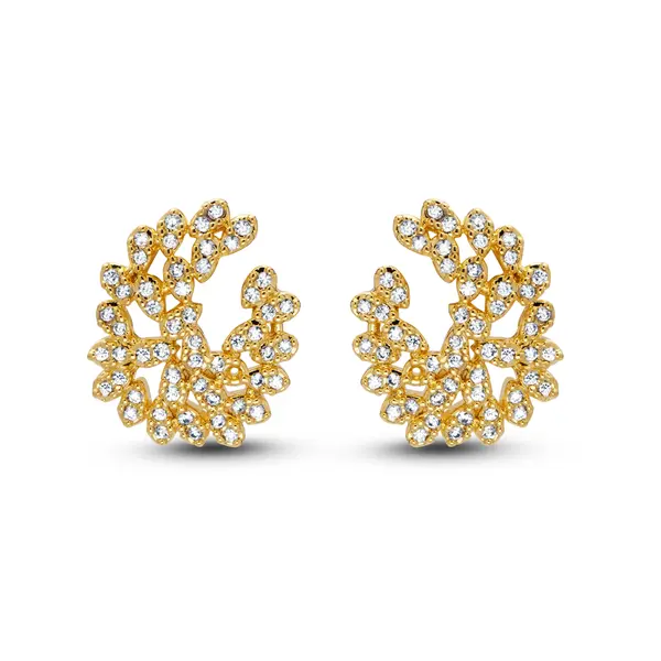 Brinco Folheado a Ouro 18k Redondo Orgânico com Zircônias