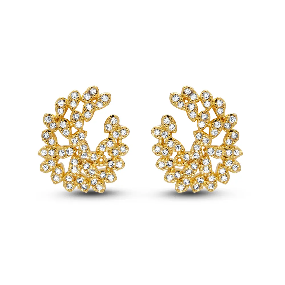 Brinco Folheado a Ouro 18k Redondo Orgânico com Zircônias