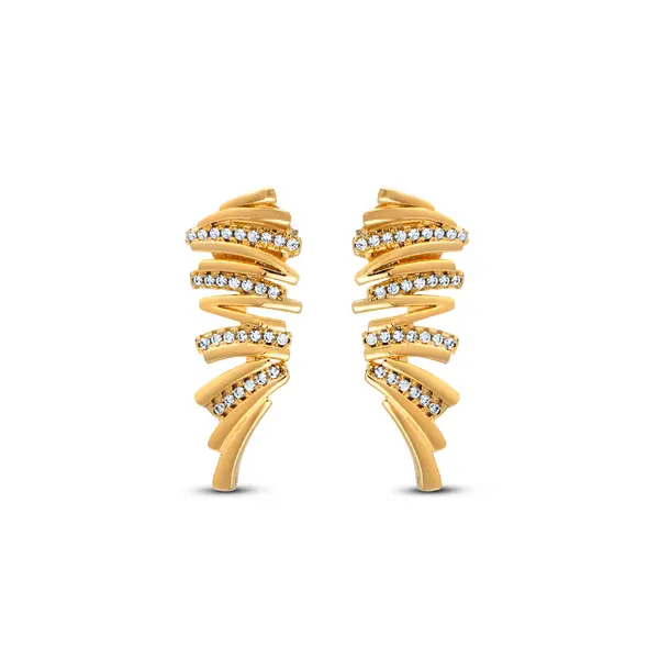 Brinco Folheado a Ouro 18k Zig Zag com Zircônias