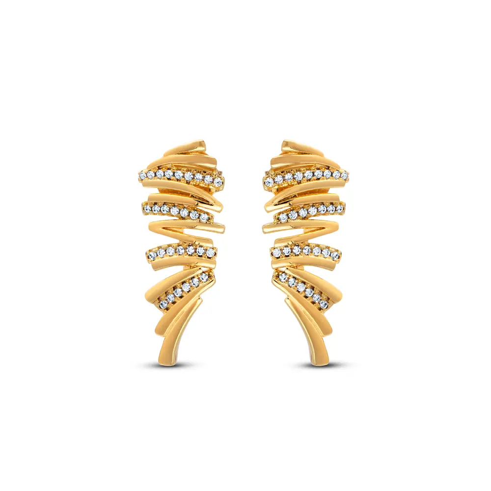 Brinco Folheado a Ouro 18k Zig Zag com Zircônias