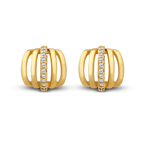 Brinco Folheado a Ouro 18k Meia Argola com Zircônias