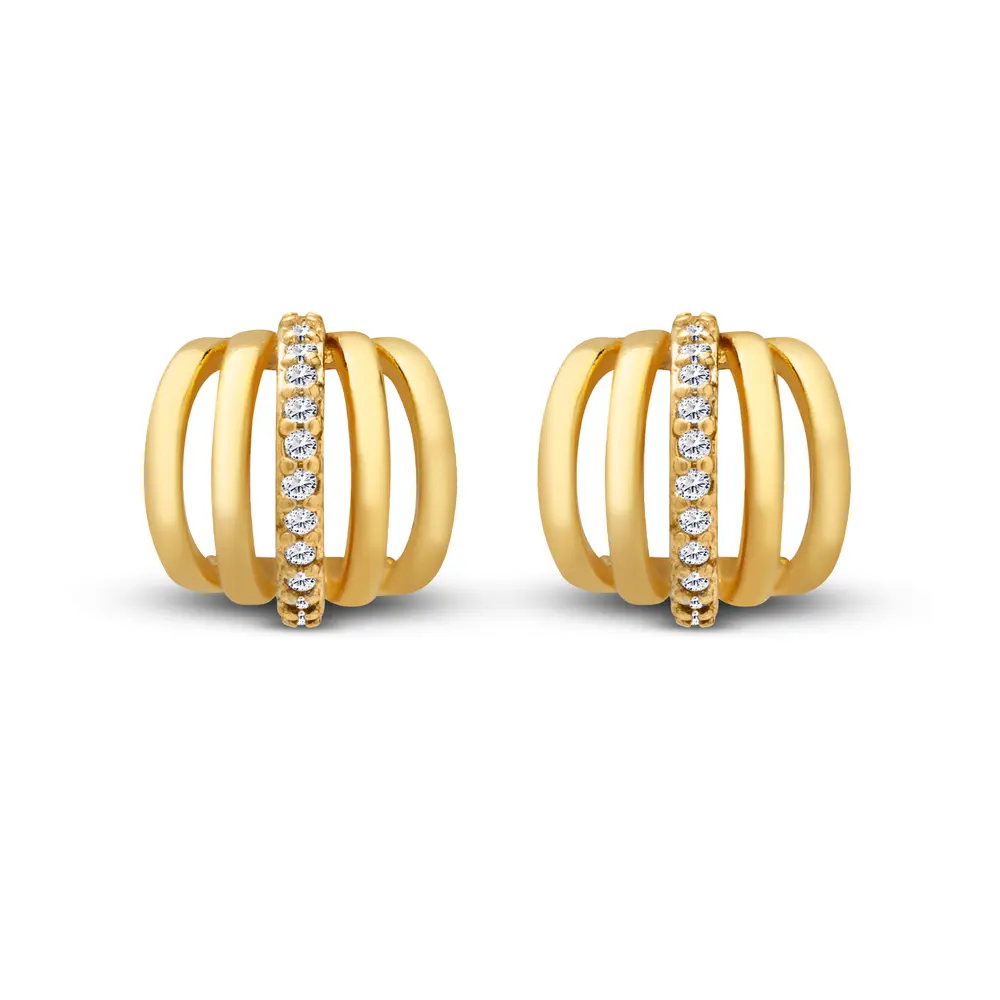 Brinco Folheado a Ouro 18k Meia Argola com Zircônias