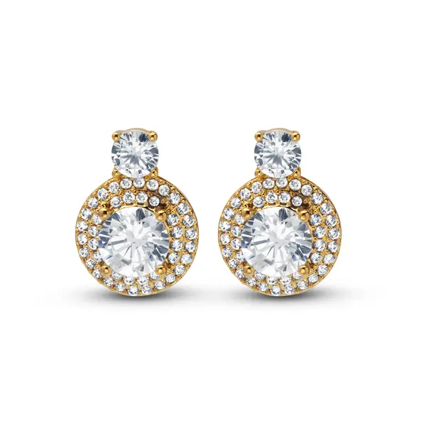 Brinco Folheado a Ouro 18k Redondo Cravejado