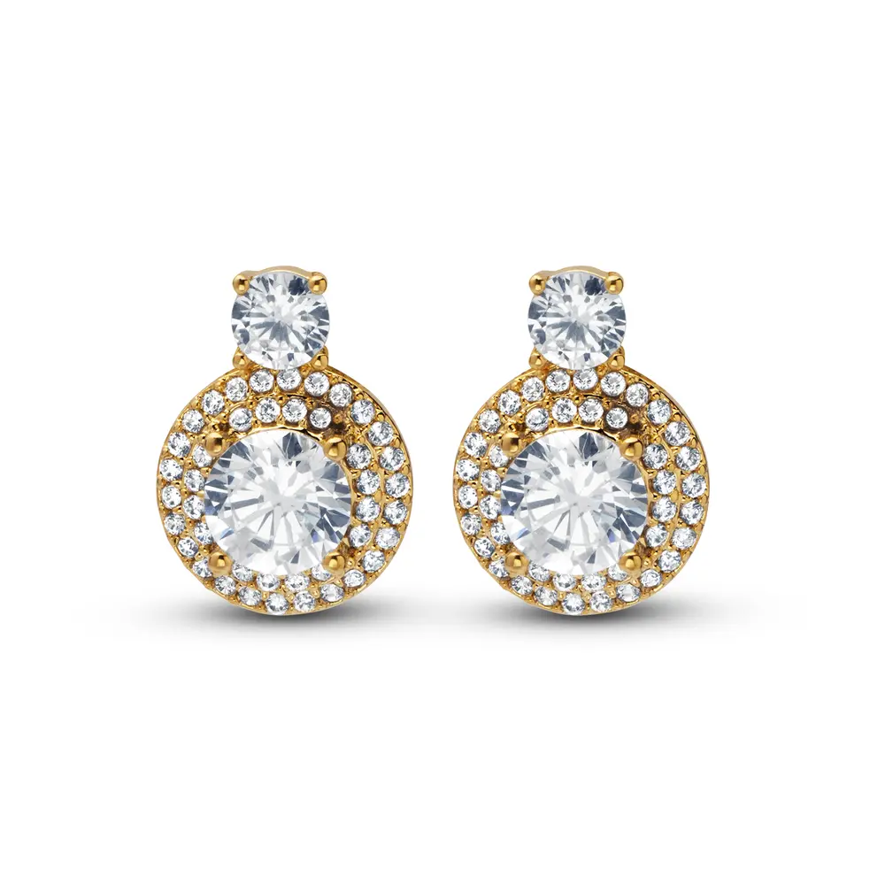 Brinco Folheado a Ouro 18k Redondo Cravejado