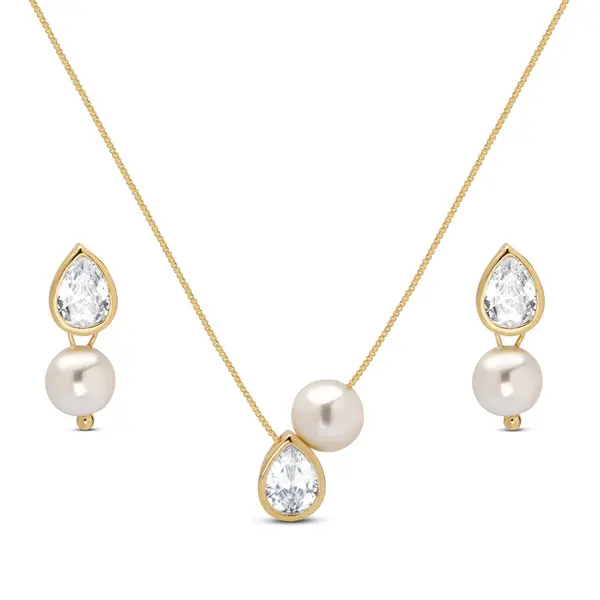 Conjunto Folheado a Ouro 18k Gota com Pérola