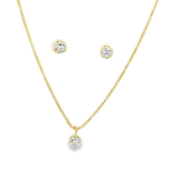 Conjunto Folheado a Ouro 18k Ponto Luz Caixa Alta Zircônia Branca