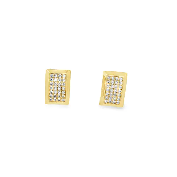 Brinco Folheado a Ouro 18k Retangular Cravejado