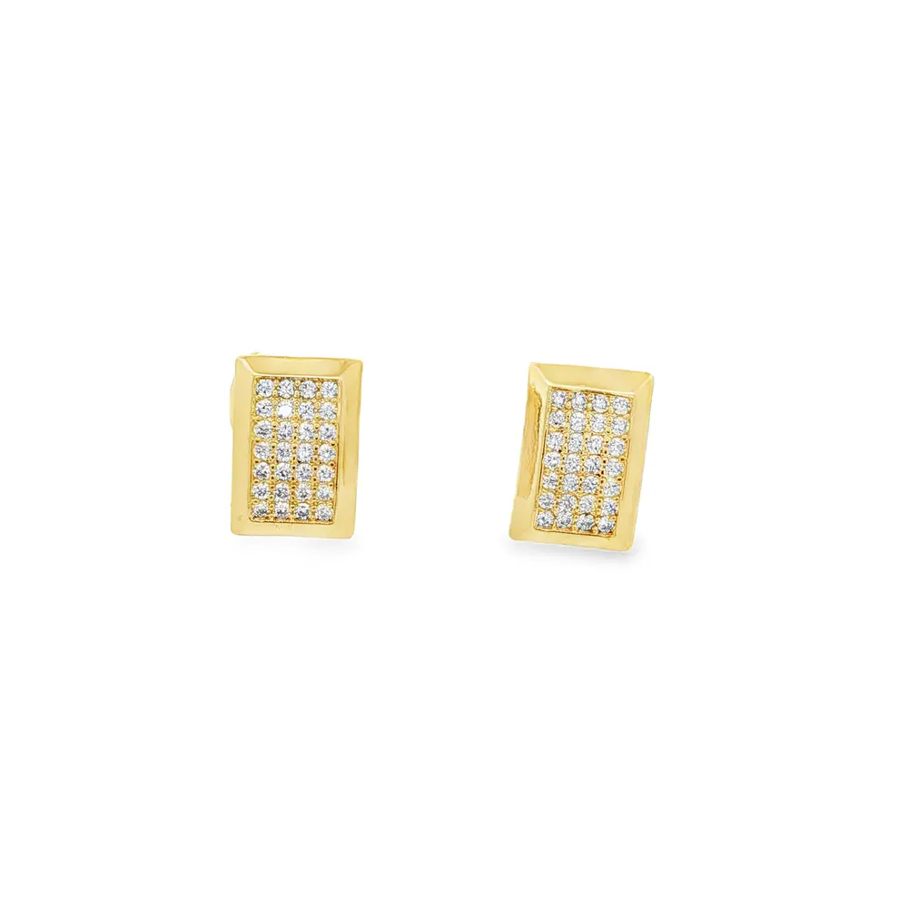Brinco Folheado a Ouro 18k Retangular Cravejado