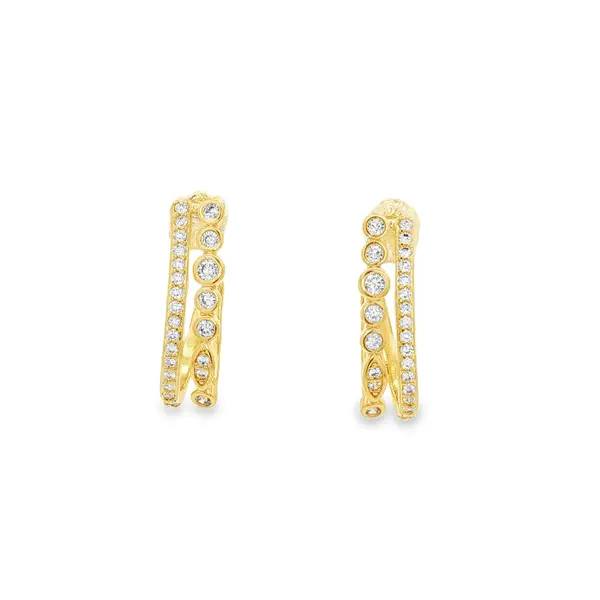 Brinco Folheado a Ouro 18k Dois Filetes com Zircônias